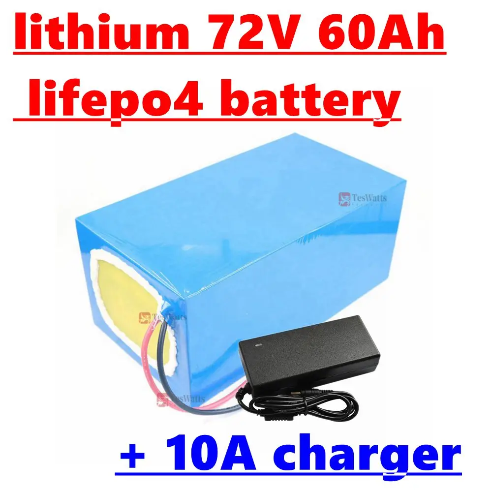 lithium 72V 60Ah lifepo4 lifepo4 battery BMS 24S 76.8V deep cycle for15KW 10kw 5000W 3500W bike scooter Motorcycle + 10A charger