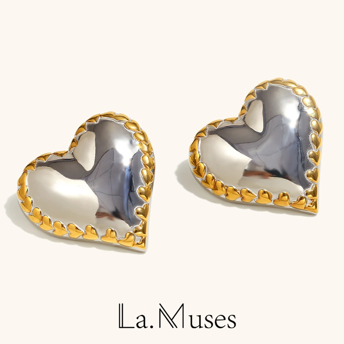 لا. Muses تصميم مختلط الألوان متموجة الحواف على شكل قلب الفولاذ المقاوم للصدأ أقراط للنساء هدايا مجوهرات الأزياء