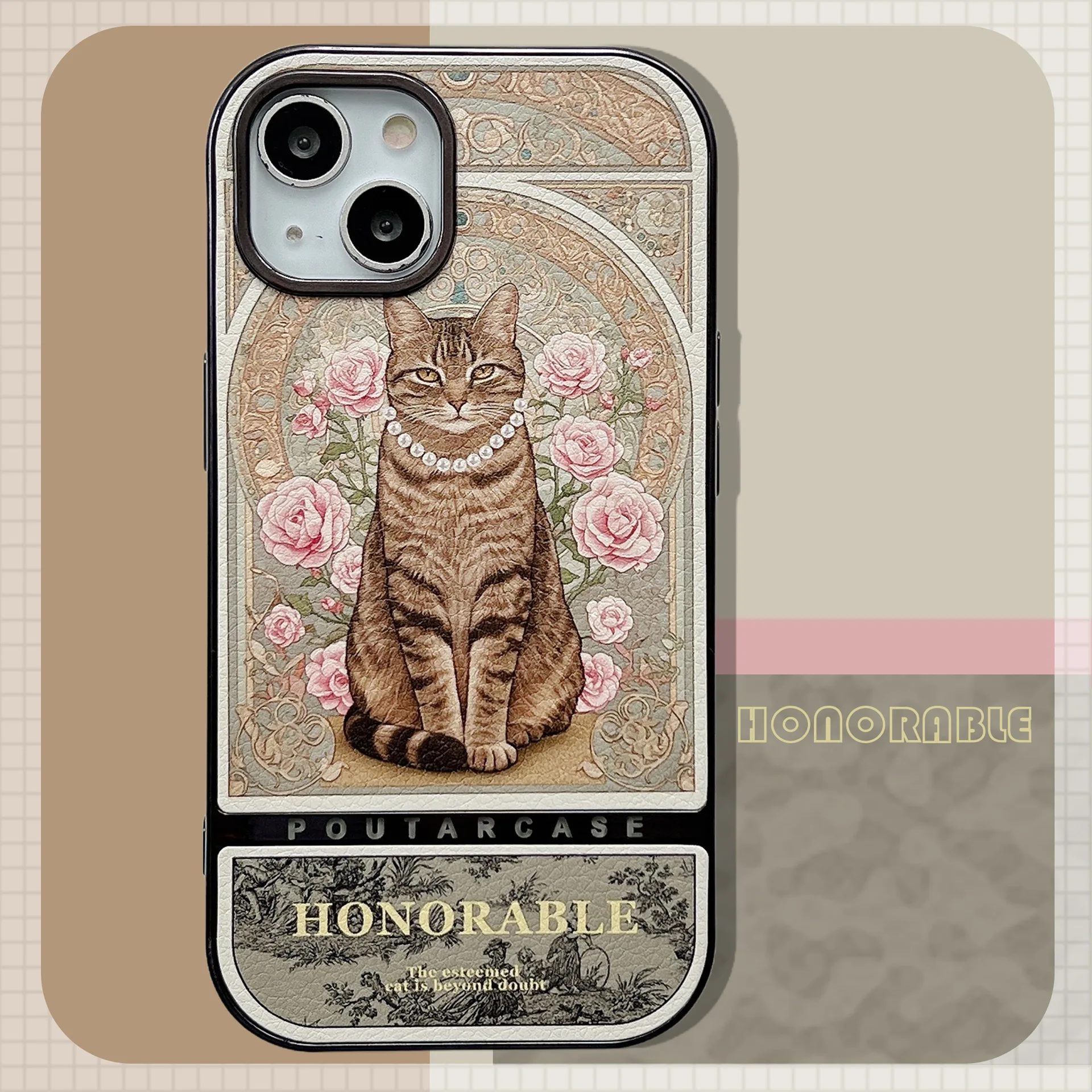 Retro Rose and Cat Phone Case For iPhone 15 14 13 Pro Max Full Cover