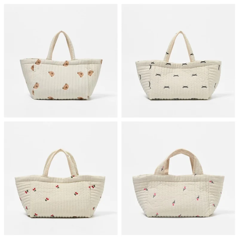

Embroidered Cotton Mommy Bag Washed Fabric Single Shoulder Handbag Baby Stroller Hanging Bag