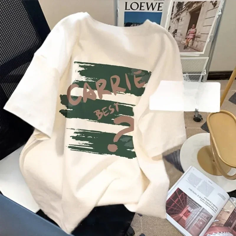 T-shirt da donna estive vestibilità ampia Camicie grafiche casual T-shirt casual a maniche corte nere da donna T-shirt Harajuku con o-collo