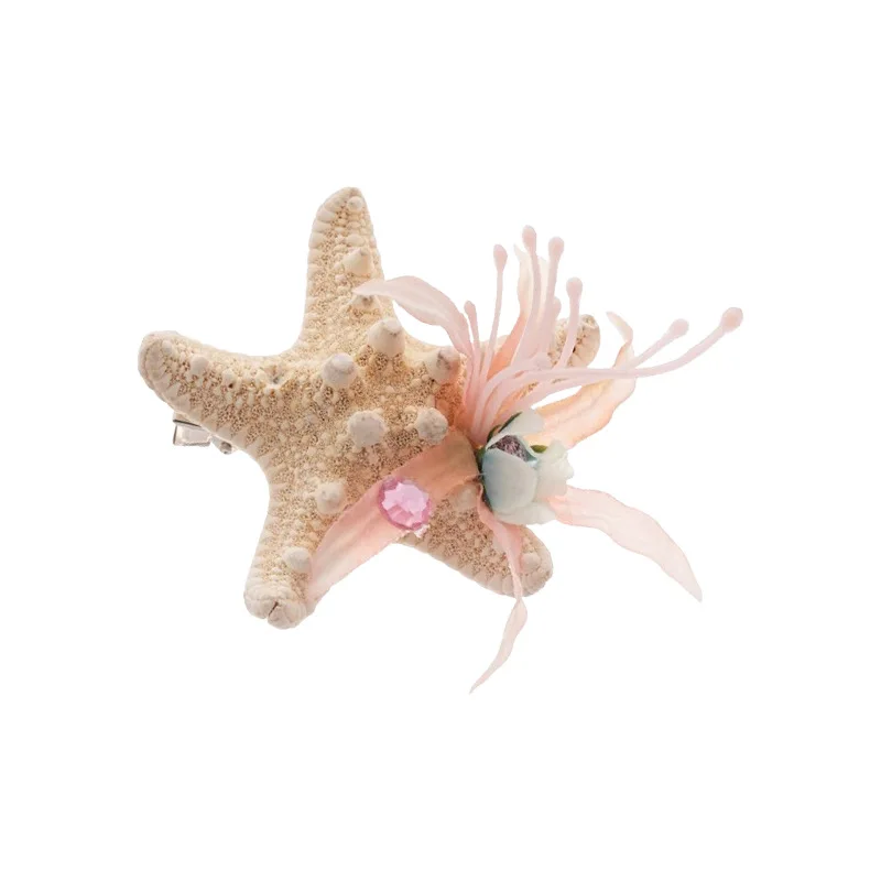 -مشبك شعر على شكل زهرة نجم البحر من القماش المرصع على شكل عطلة الشاطئ، صورة للسفر، إكسسوار شعر متعدد الاستخدامات