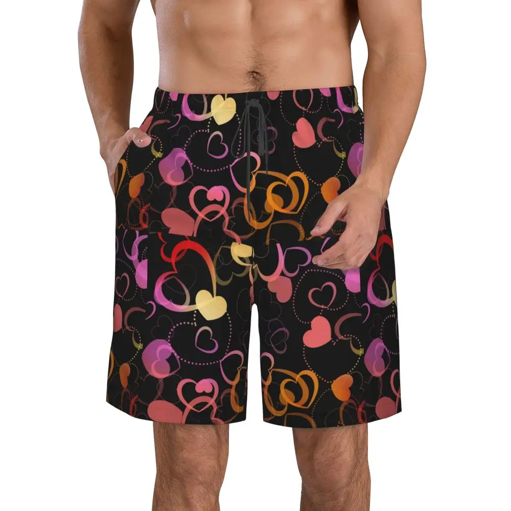 Red and pink heart-shaped street stretch beach shorts, daily wear underwear, sleeping pants, men's cool flat corner pants