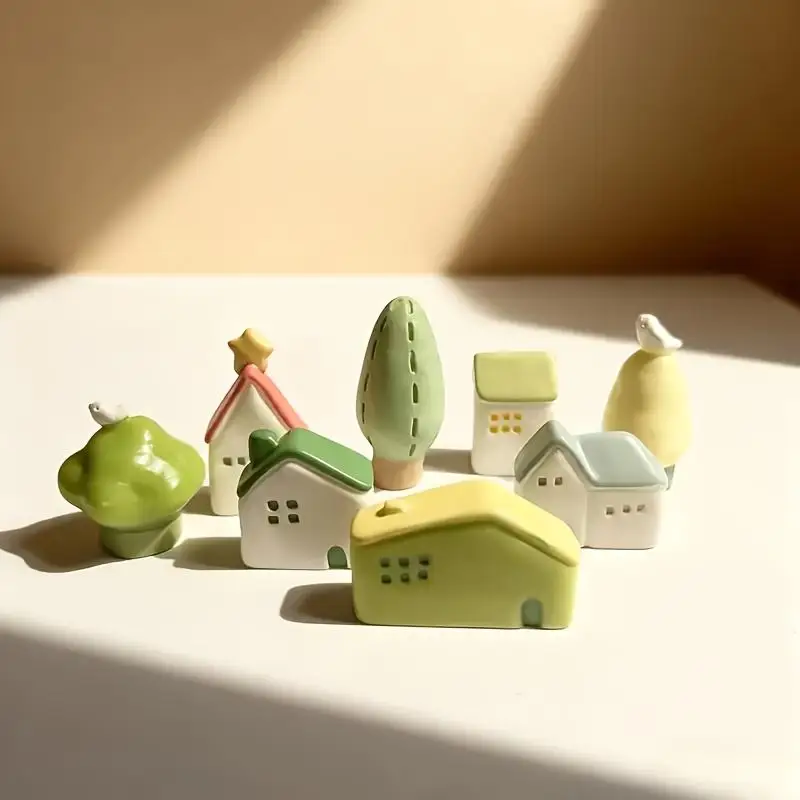 4/5/8Pcs Resin Miniature House Set - Cute Small House Models For Dollhouse Decor Fairy Garden, Gnome Home Moss Terrarium Crafts