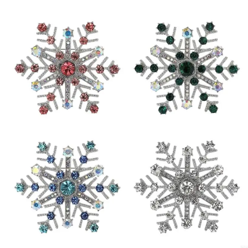 2025 New Festive Snowflake Rhinestones Pin Alloy Brooch For Coat Dress Scarf Decoration
