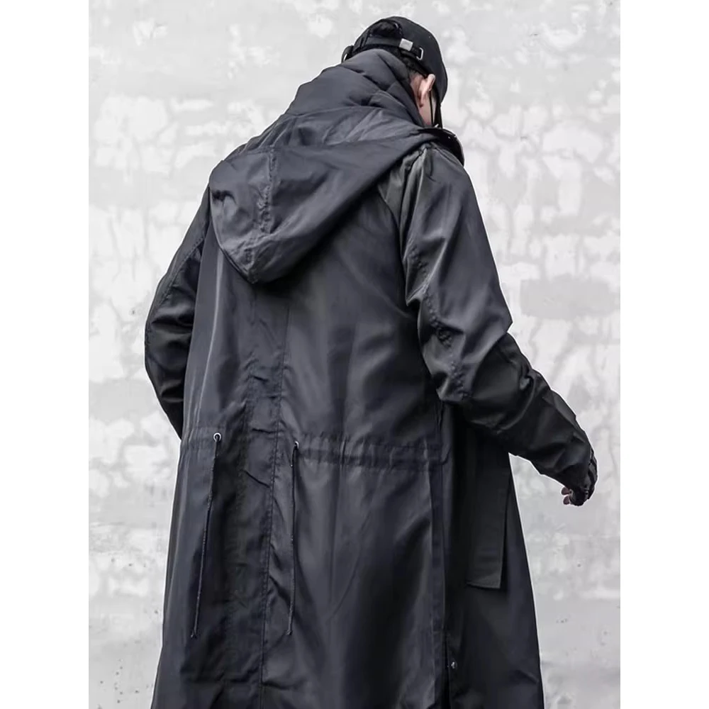 Men Tactical Trench Jacket 2024 Autumn Black Long Coats Windbreaker Mens Loose Punk Functional Long Jackets Techwear