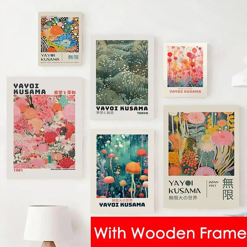 Impresión artística en lienzo de Yayoi Kusama, estilo japonés vintage, póster abstracto de exhibición de flores, decoración para el hogar, mural para pared de dormitorio