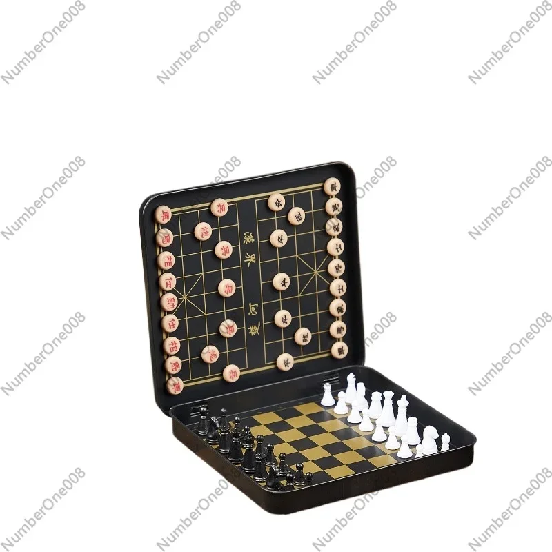Magnetic Portable 2-in-1 Chess Set, Mini Chinese Chess & International Chess Travel Board Game, Folding Pocket Games