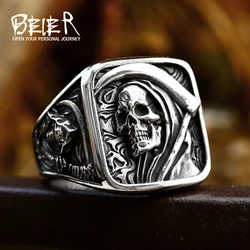 BEIER 2023 New Arrival The Grim Reaper Ring Stainless Steel Skull Ring For Men Punk Vintage Biker Jewelry Wholesale