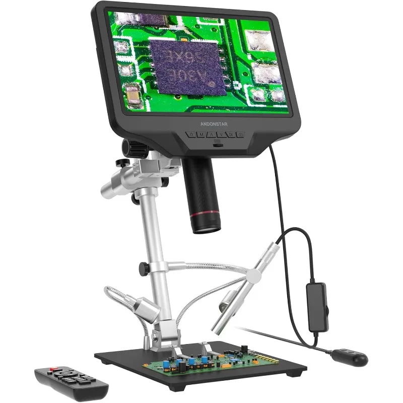 Digital Microscope with Endoscope, 10.1 inch LCD Screen Soldering Microscope, 300X USB Electronic Microscope Camera for PCB