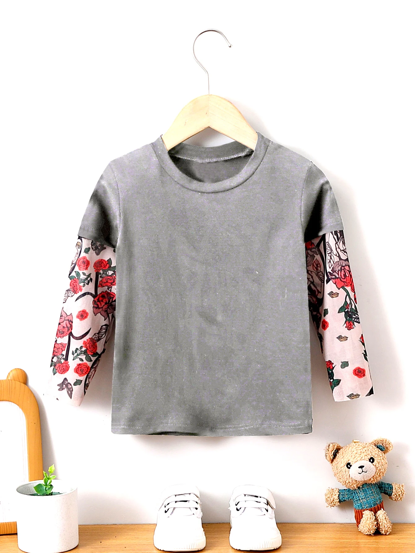 1-5Years Children Fashion Tattoo Mesh Splice T-Shirt Cotton Blend Daily Long Sleeve Casual Streetwear Boys Tops For All Seasons