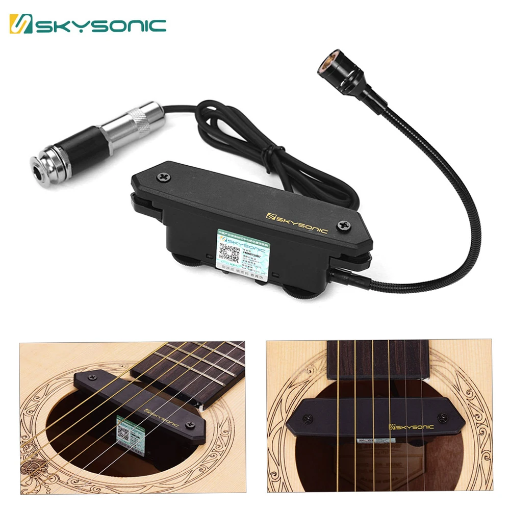 SKYSONIC T-902 Acoustic Guitar Active Soundhole Pickup Magnetic + Microphone Dual Pickup Systems with Volume Controls for Classi