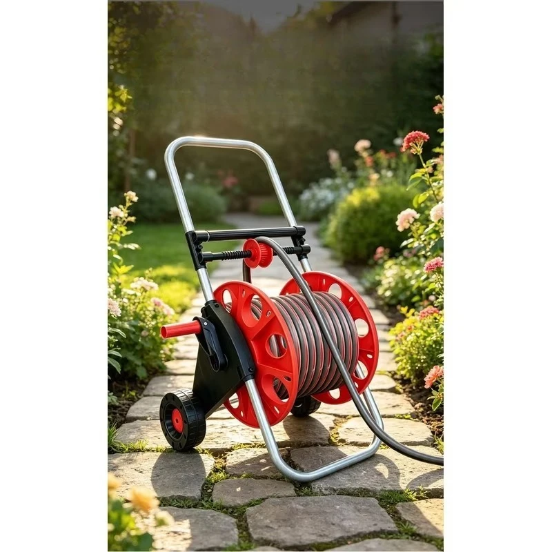 Mobile Hose Trolley with Wheels, Portable Garden Pipe Winder Rack for Yard Irrigation & Outdoor Water Storage