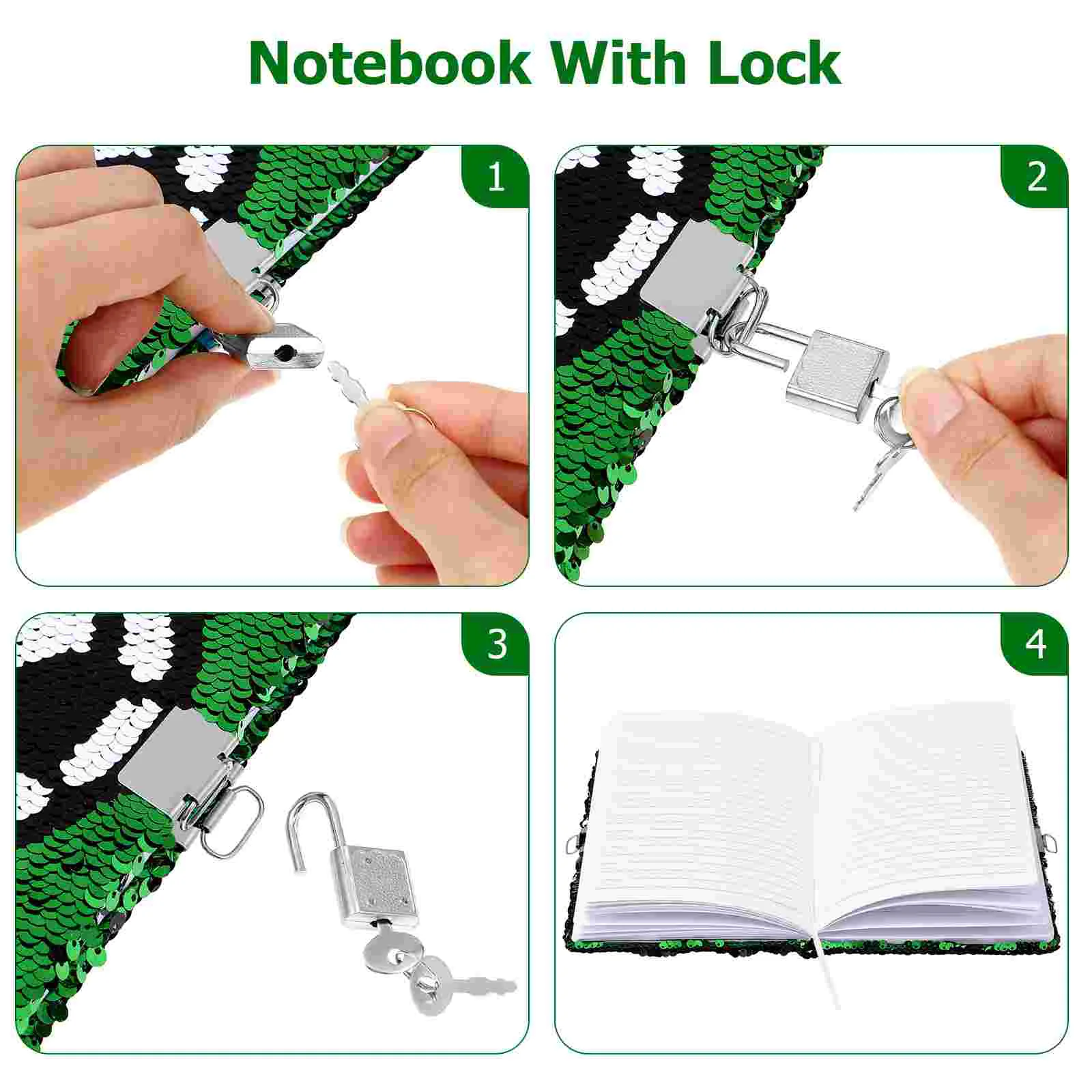 Notebooks Journal for Teenage Boys Diary with Lock Football Sequin Key Gift Office