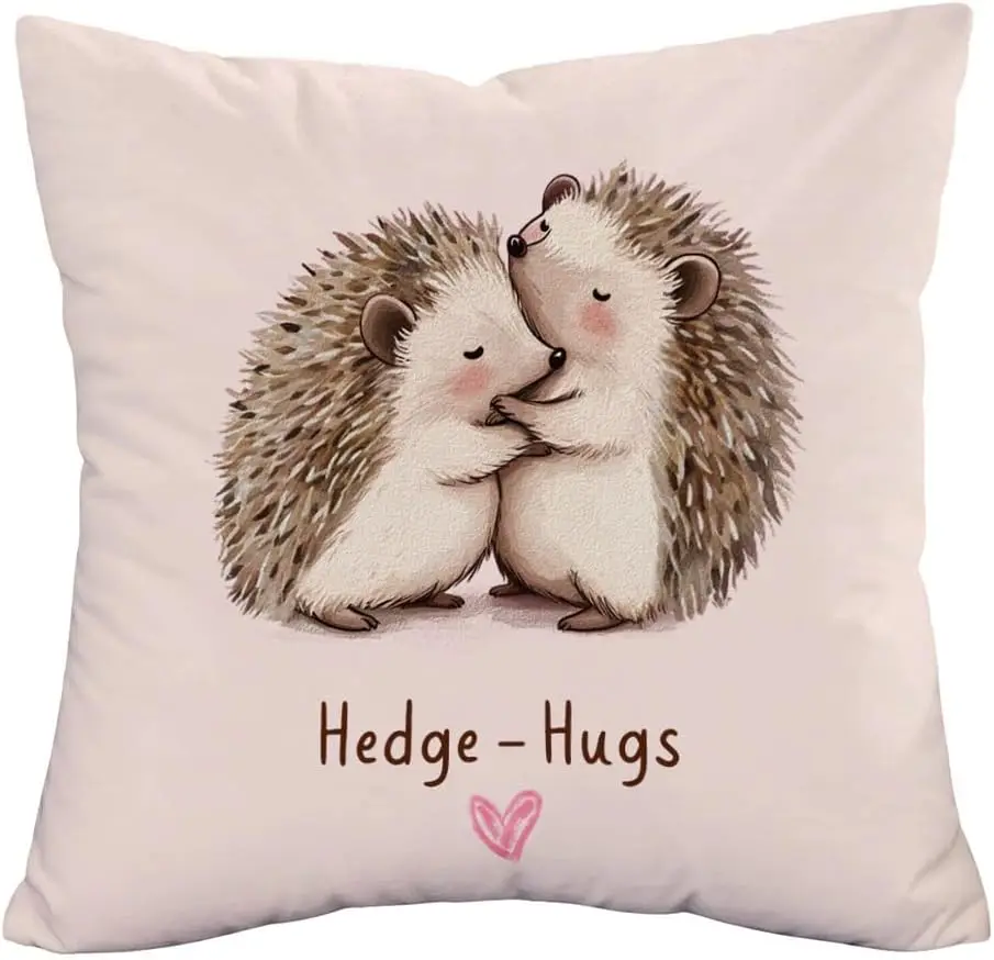 Cute Hedgehog Double-Sided Pillow Case Sweet Animal Hug Decorative Cushion Cover Print Home Decor for Couch Bed Sofa Couple