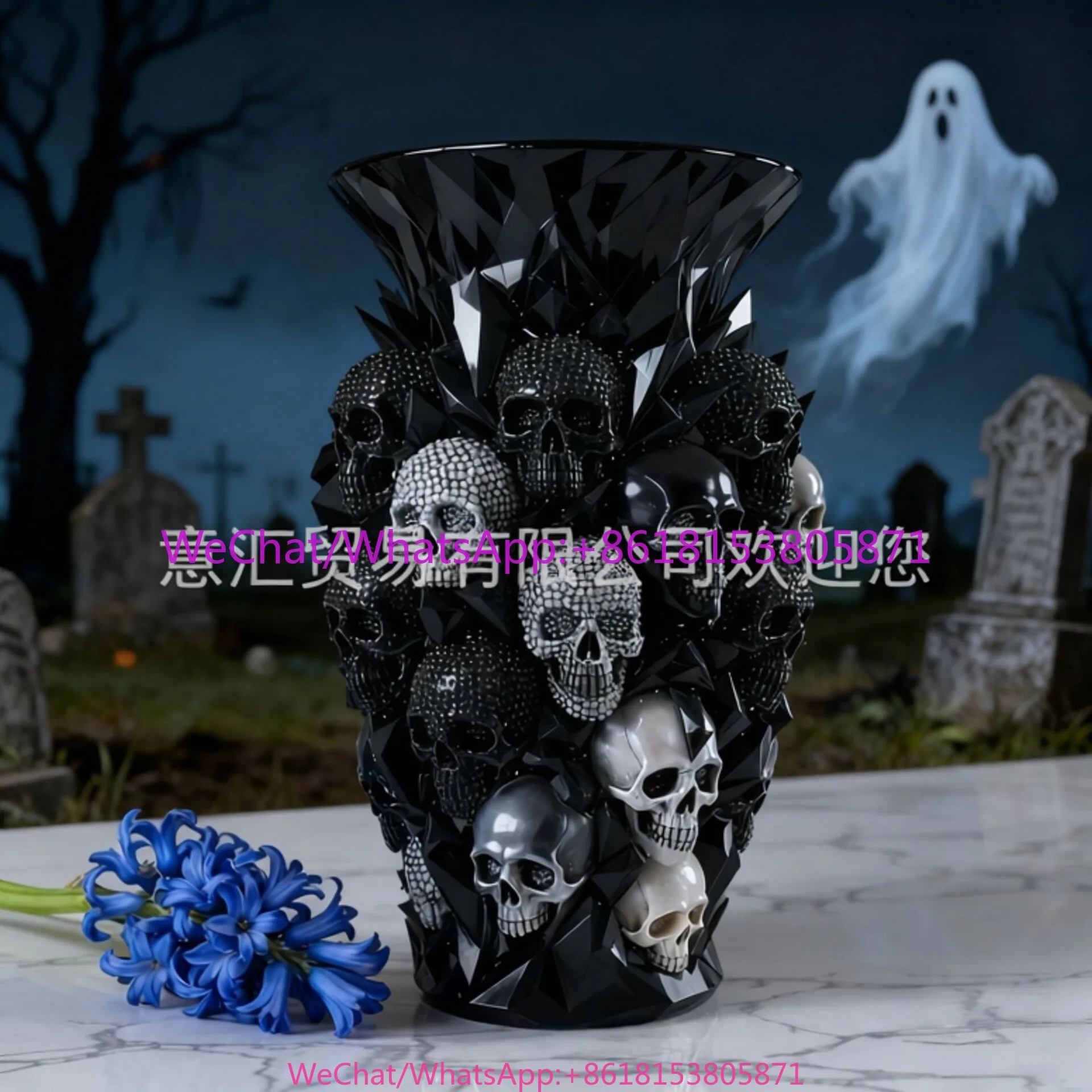 Skull Vase Home Resin Tabletop Ornament Gothic Decorative Dried Flowers