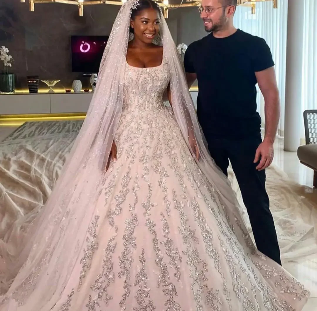 Robe de mariée en dentelle perlée à encolure dégagée personnalisée, robes africaines, grande taille, patients de luxe, quel que soit le long Tra, nouveau, 2021