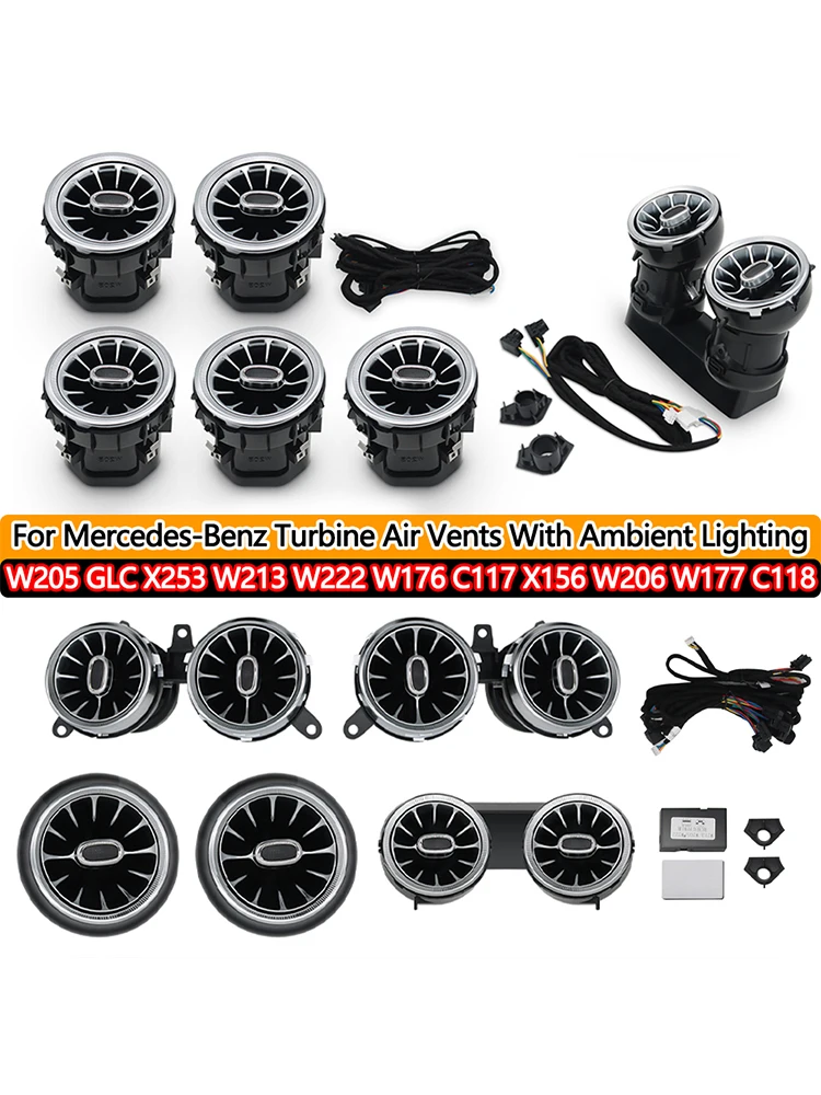Für Mercedes-Benz Zubehör W205 GLC X253 W213 W222 W206 C117 CLA X156 W176 W177 C118 Turbinen-Luftauslässe mit LED-Ambientebeleuchtung