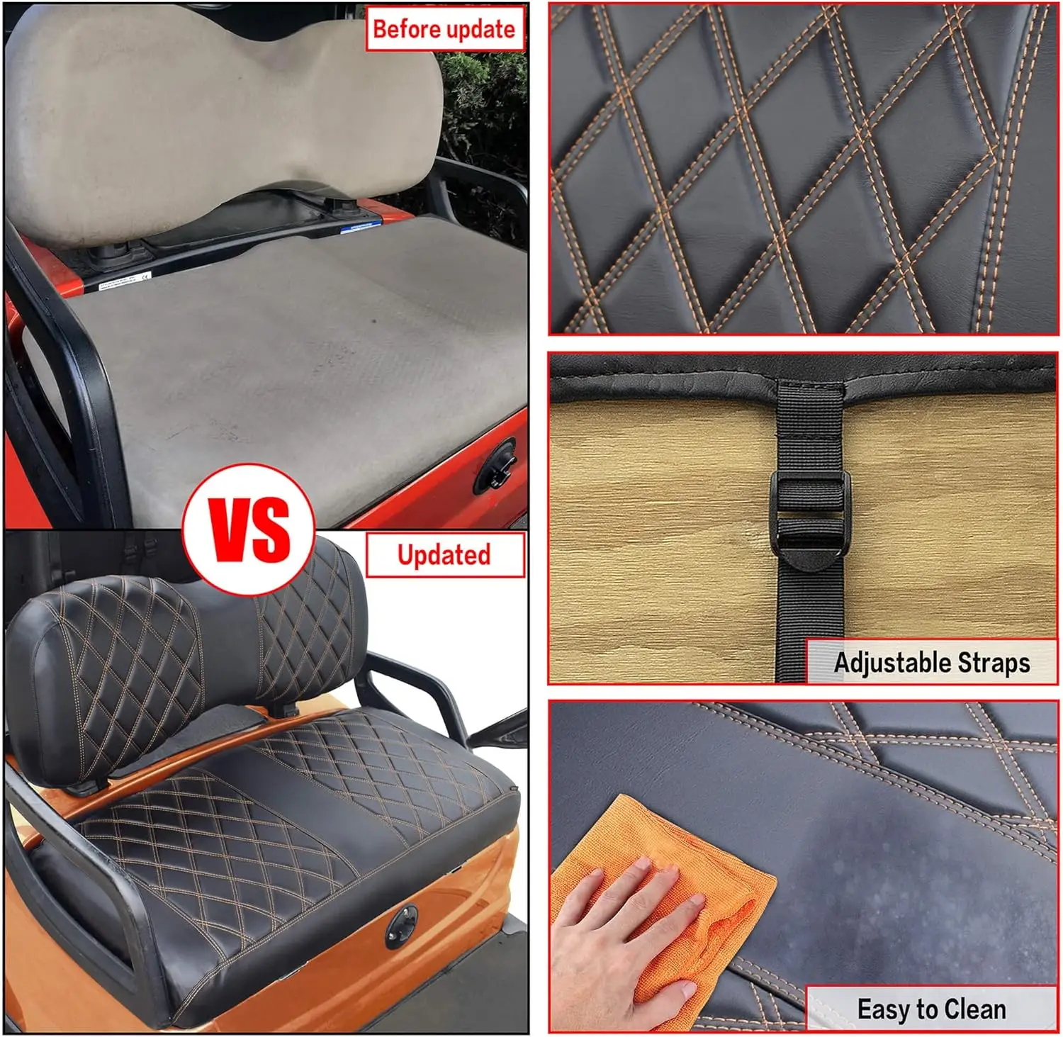 Diamante Frente Seat Covers para Carrinho de Golfe, Vinil Seat Cover para Yamaha Drive G29 e Drive 2