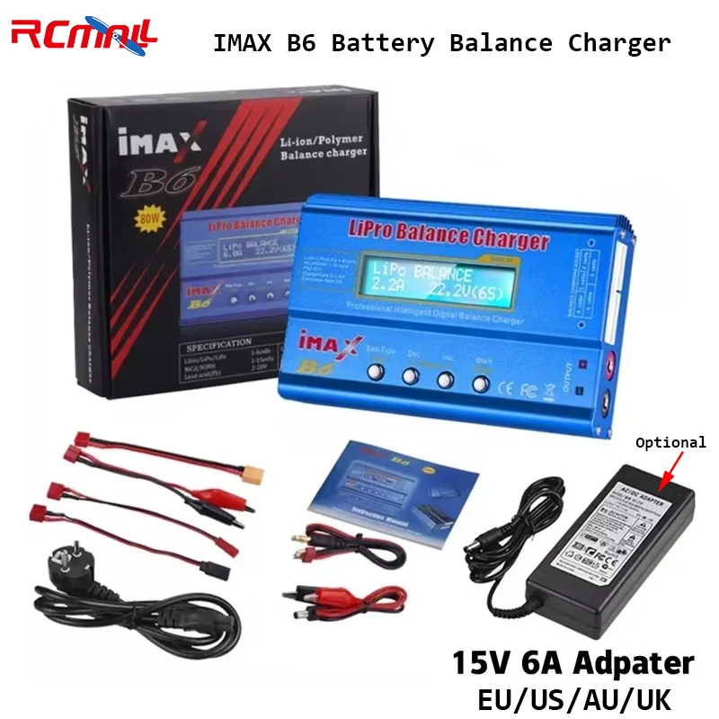 IMAX B6 Battery Balance Charger B6AC 80W Lipo NiMh Li-ion Ni-Cd Digital RC Lipo Charger +15V 6A Adapter EU US AU UK