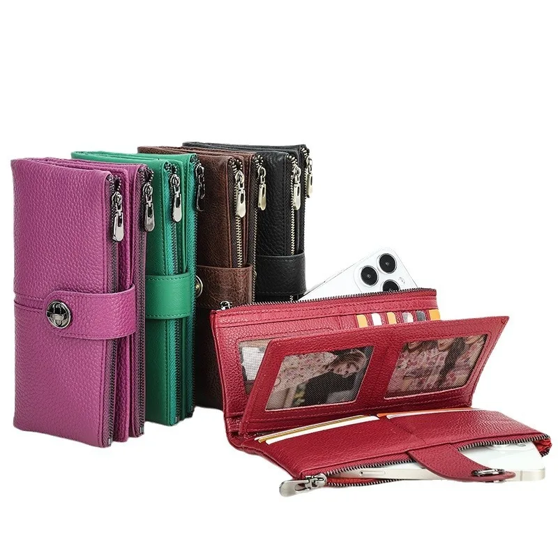 Fashion British Style Top Layer Cowhide Anti-theft Brush Discount Women's Airtag Tracker Long Buckle Cowhide Wallets Men Wallets