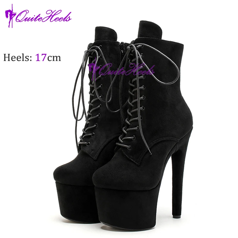 17cm Sexy Black Suede Stripper Pole Dancing Platform Ankle Boots Exotic High Heels Shoes Women Round Toe EU36-41