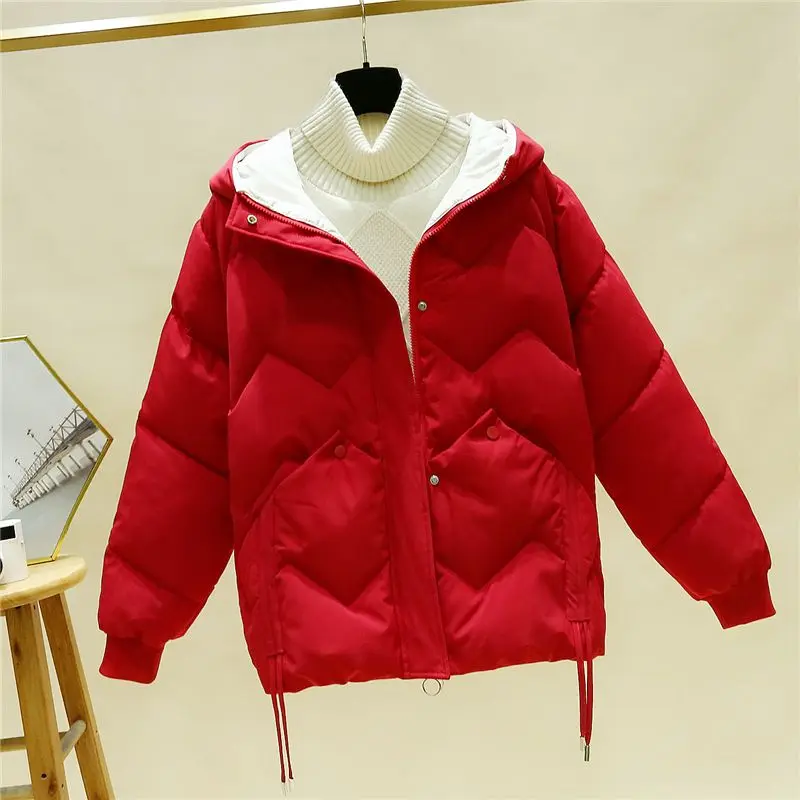 2024 New Winter Coat Women Down Cotton Jacket Lightweight Warm Loose Cotton Padded Jackets Casual Black Red Outerwear Female