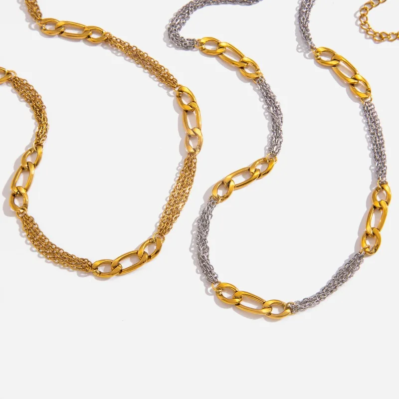 

Minar Hip Hop Rock Double Color Metal Hollow Link Chain Necklace for Women Man Unisex 18K Gold PVD Plated Titanium Steel Choker