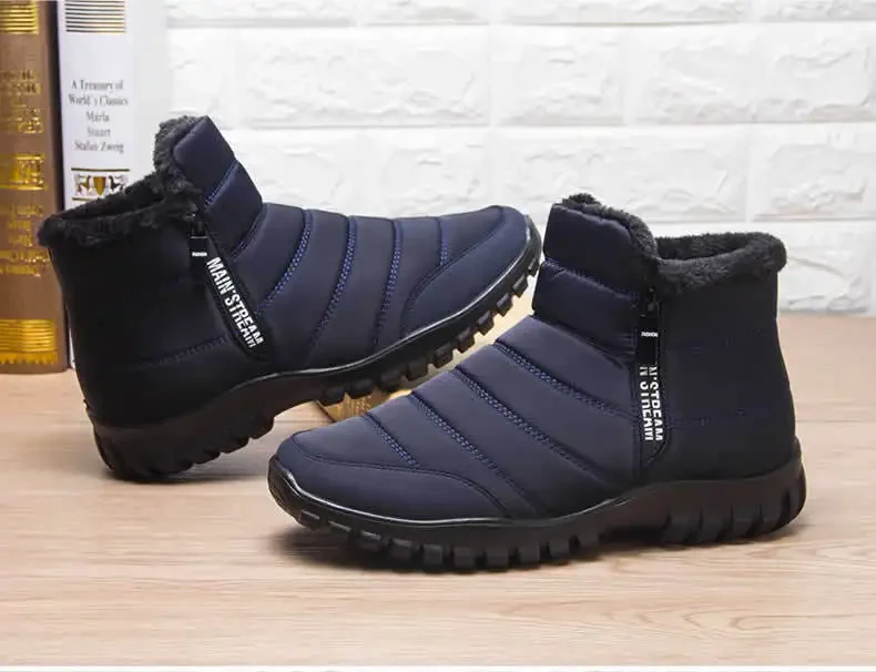 Herren Herbst-Winter Schneestiefel mit Seitenreißverschluss, Wasserdicht, Plüsch Gefüttert, Warme Freizeitschuhe aus Baumwolle, Kostenloser Versand – Detail 13