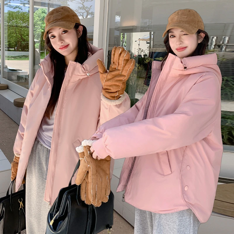 2025 Herfst/Winter Nieuwe Mode Katoenen Kleding All-Match Stand Kraag Capuchon Katoen Gewatteerde Jassen Koreaanse vrouwen korte Jassen