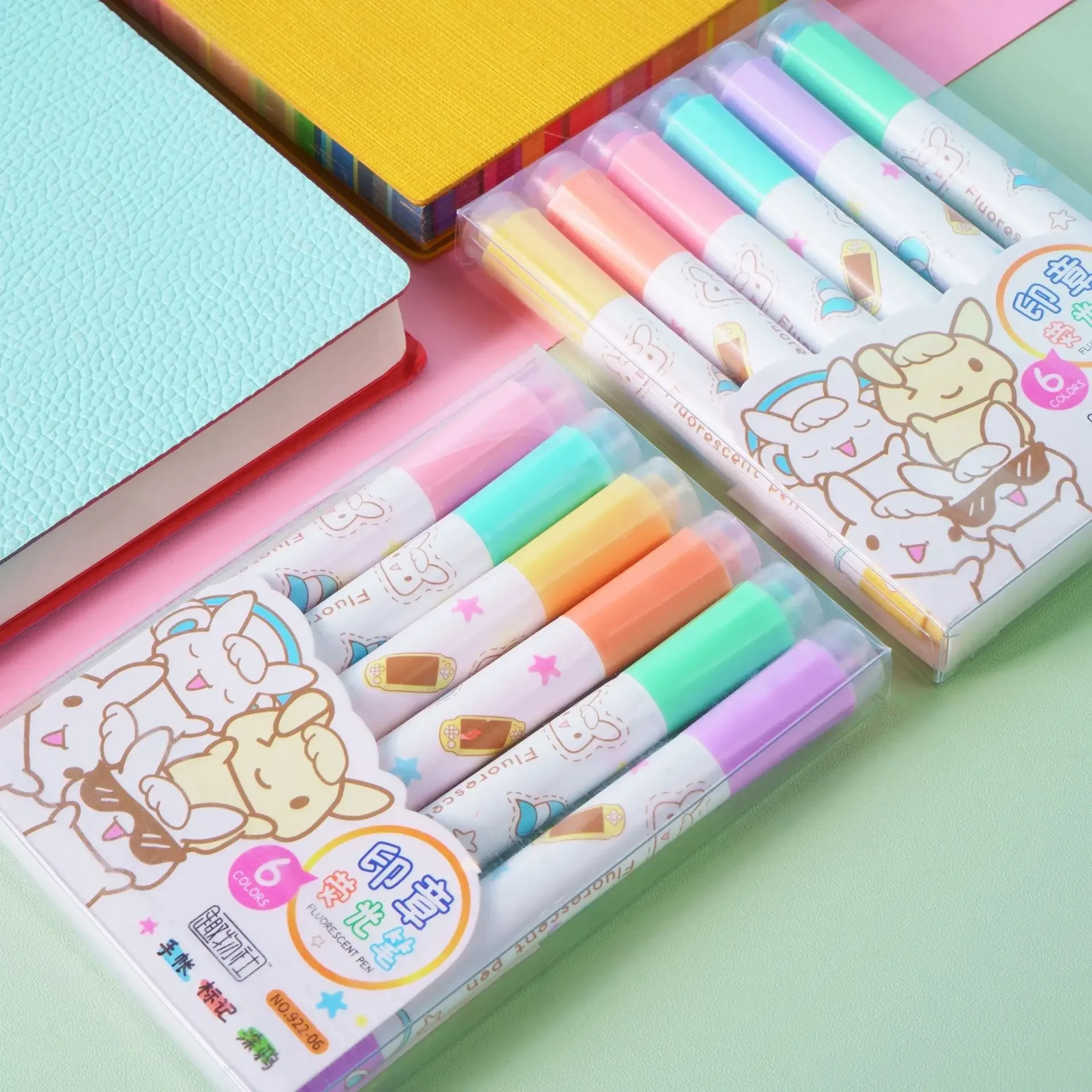 6Pcs/set Kawaii Heart Stamp Highlighter Cute Candy Colors Drawing Painting Art Marker Pen School Supplies Korean Stationery