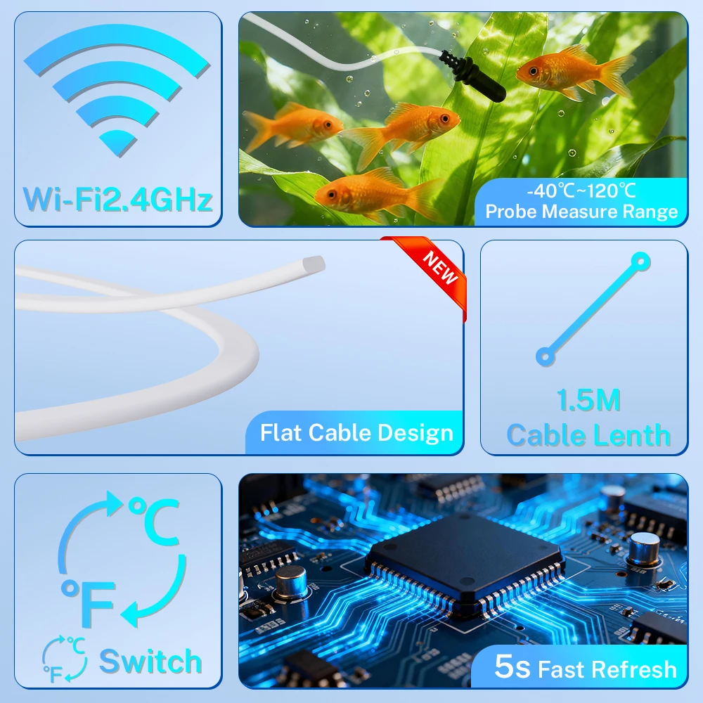 Tuya Zigbee WiFi Temperature Humidity Sensor with External Probe, Smart Home Compatible with Alexa Google Home Smart Life