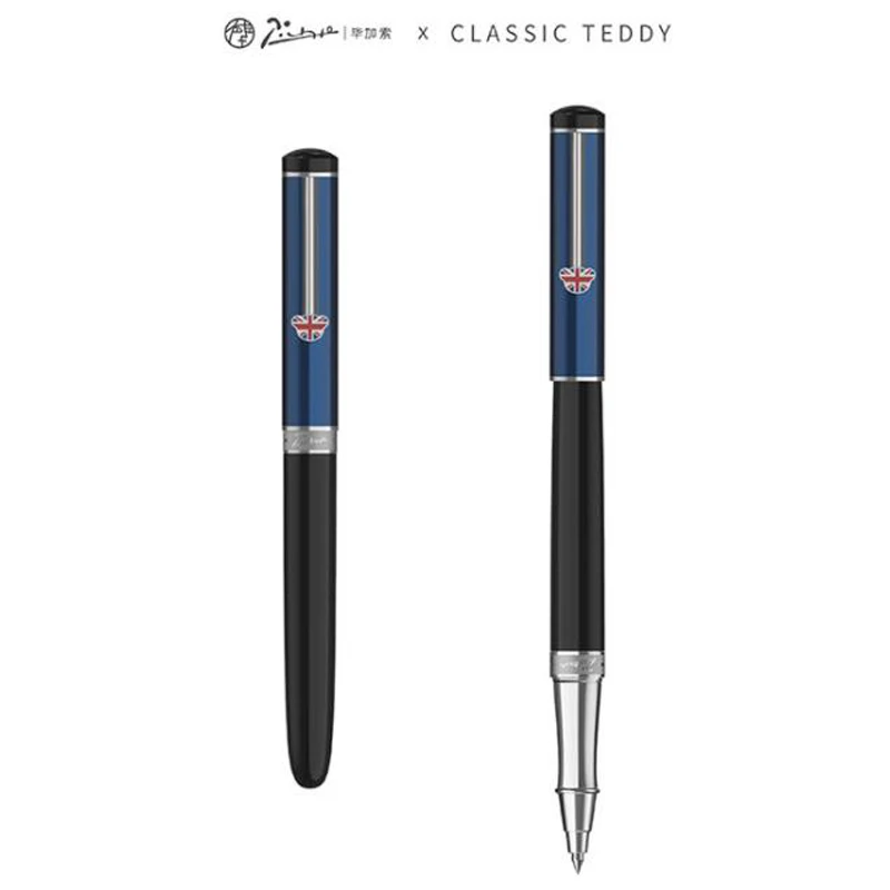 

Picasso 921 British Style Teddy Series Blue Roller Ball Pen Silver Trim Refillable Ink Pen Luxurious Writing Gift Pen Set