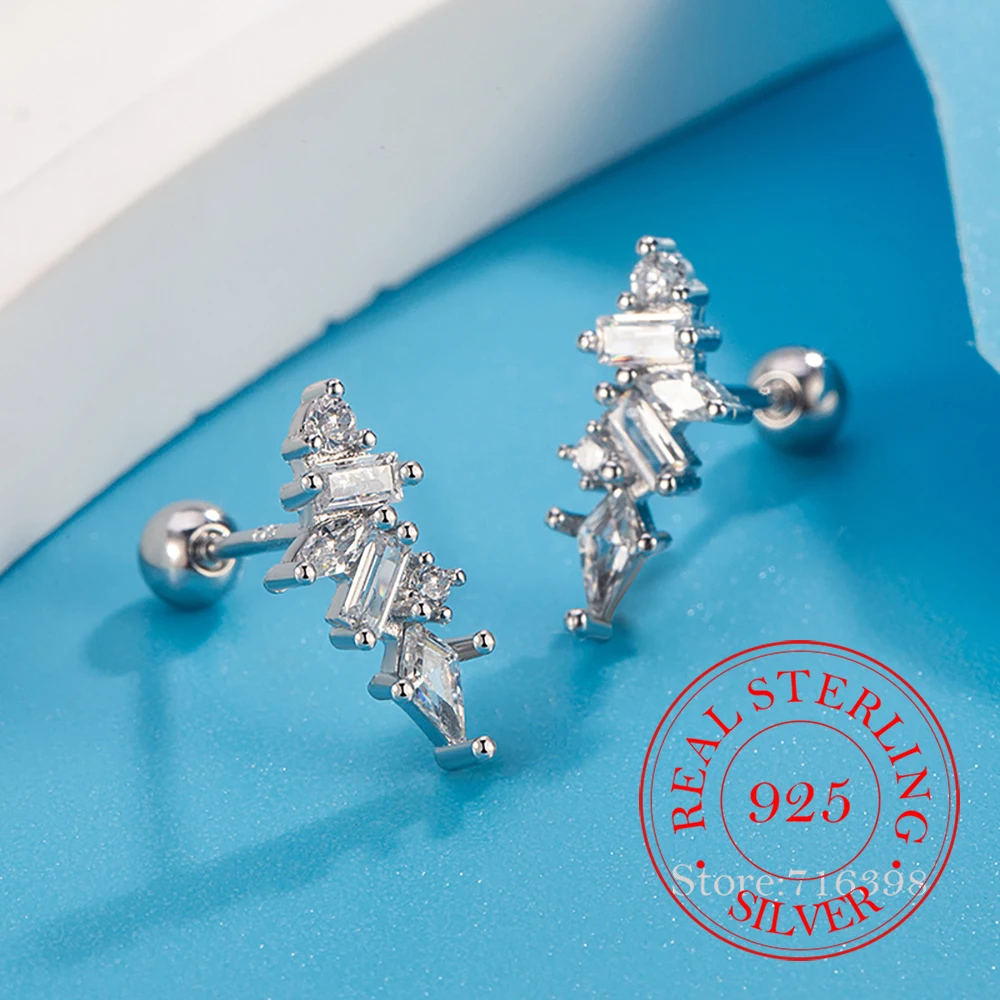 

Серьги-гвоздики из стерлингового серебра 925 пробы с кристаллами, геометрический лоскутный дизайн, для женщин, свадебные украшения, подарок для девушки/подруги