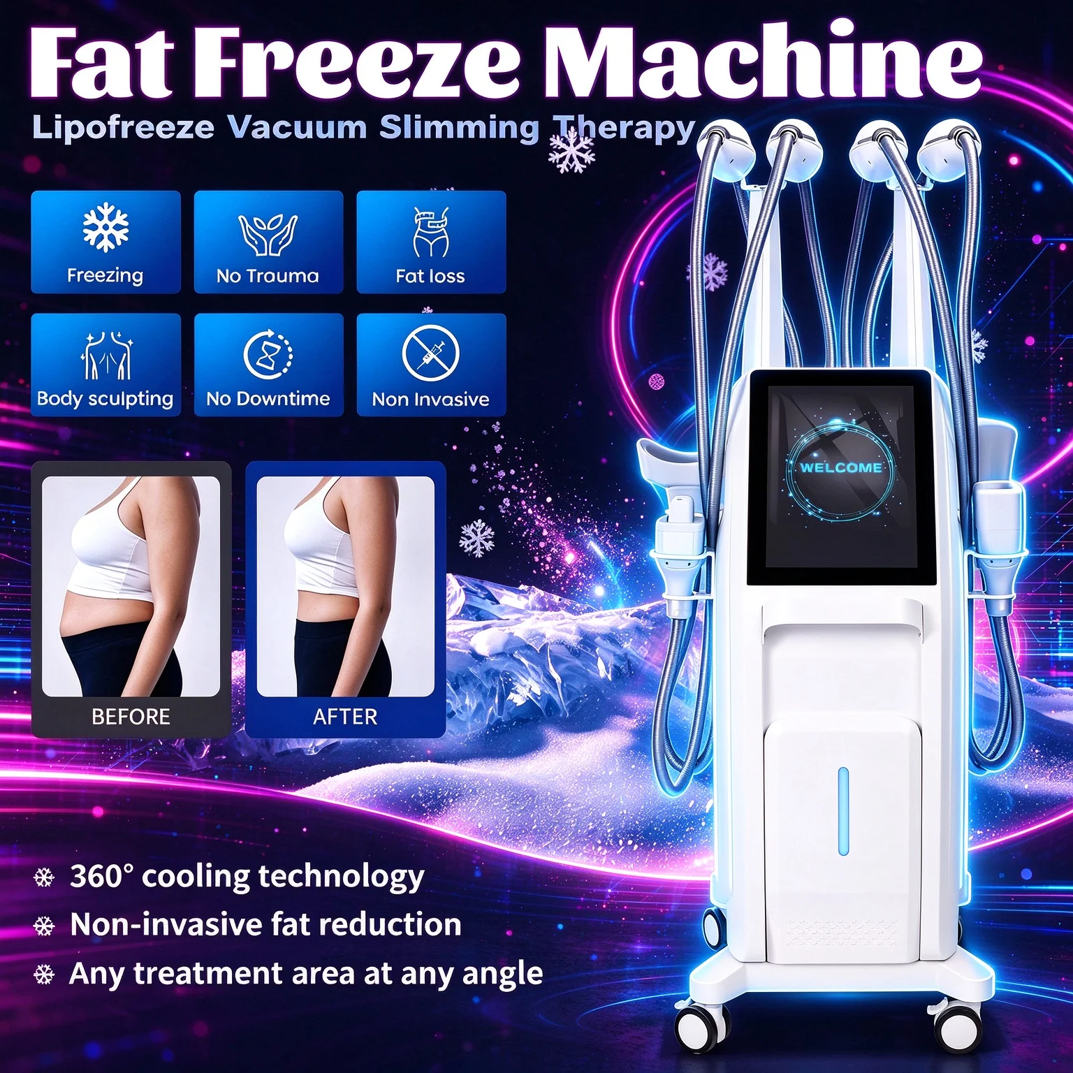 4 Handles Body Sculpting Machine 360° No‑deadangle Vacuum Treatment Device Cellulite Reduction Weight Loss With 6 Probes