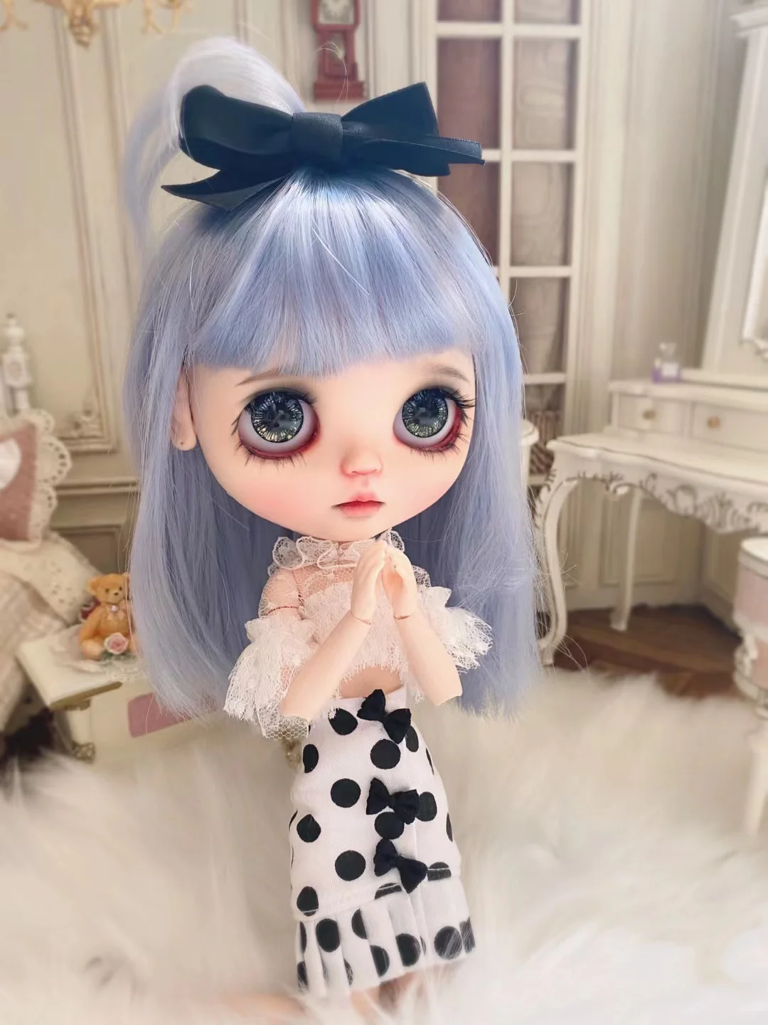 

BJD Blythe 1/6 30cm doll Rubber wig Grandma Grey、sky blue、black Fit 9-10inch、 16-17cm head circumference Qbaby