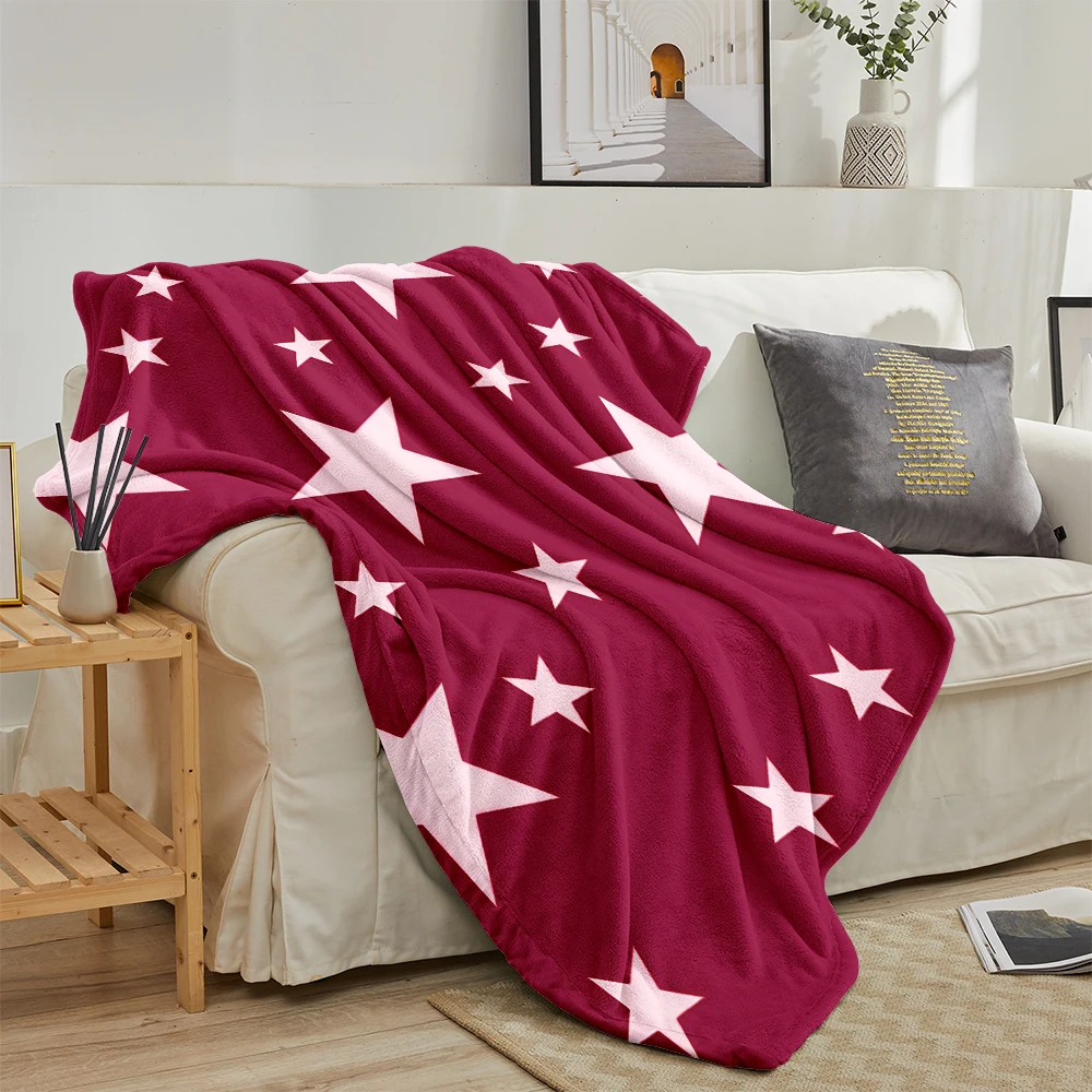 Burgundy Pink Stars Flannel Fleece Throw Blanket for Couch Sofa Lightweight Cozy Plush Blanket for Travel Office Nap