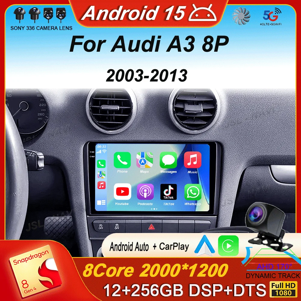 

Carplay Auto Car Radio For Audi A3 8P 2003-2013 2din Multimedia Player GPS Android 15 Navigation Audio Stereo DSP 360 Camera 4G