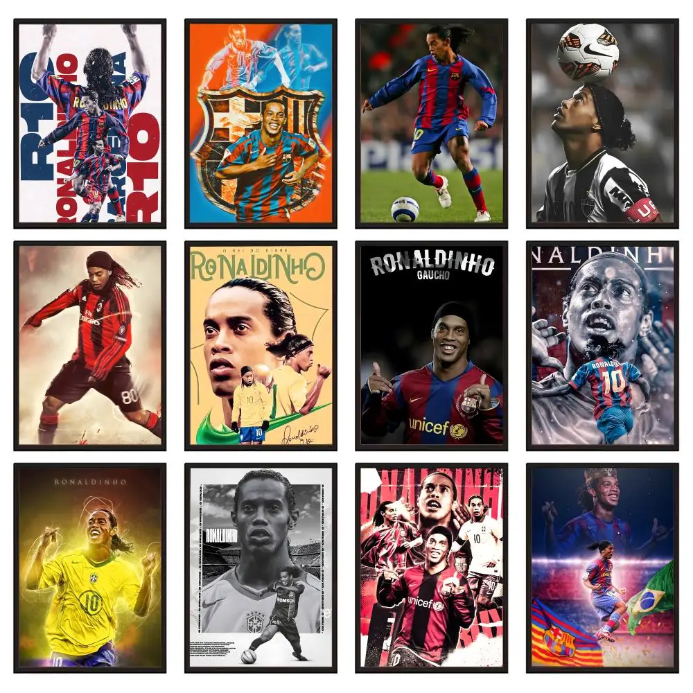 Póster de la leyenda del fútbol Ronaldinho para oficina, dormitorio, café, decoración del hogar, pegatinas estéticas duraderas impermeables, arte de pared HD