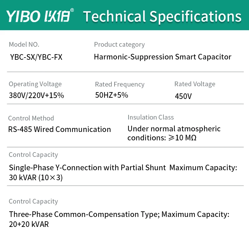 YIBO Smart Integrated Power Capacitor Anti Harmonic Reactive Power Compensation Capacitor with Reactor Noise Suppression