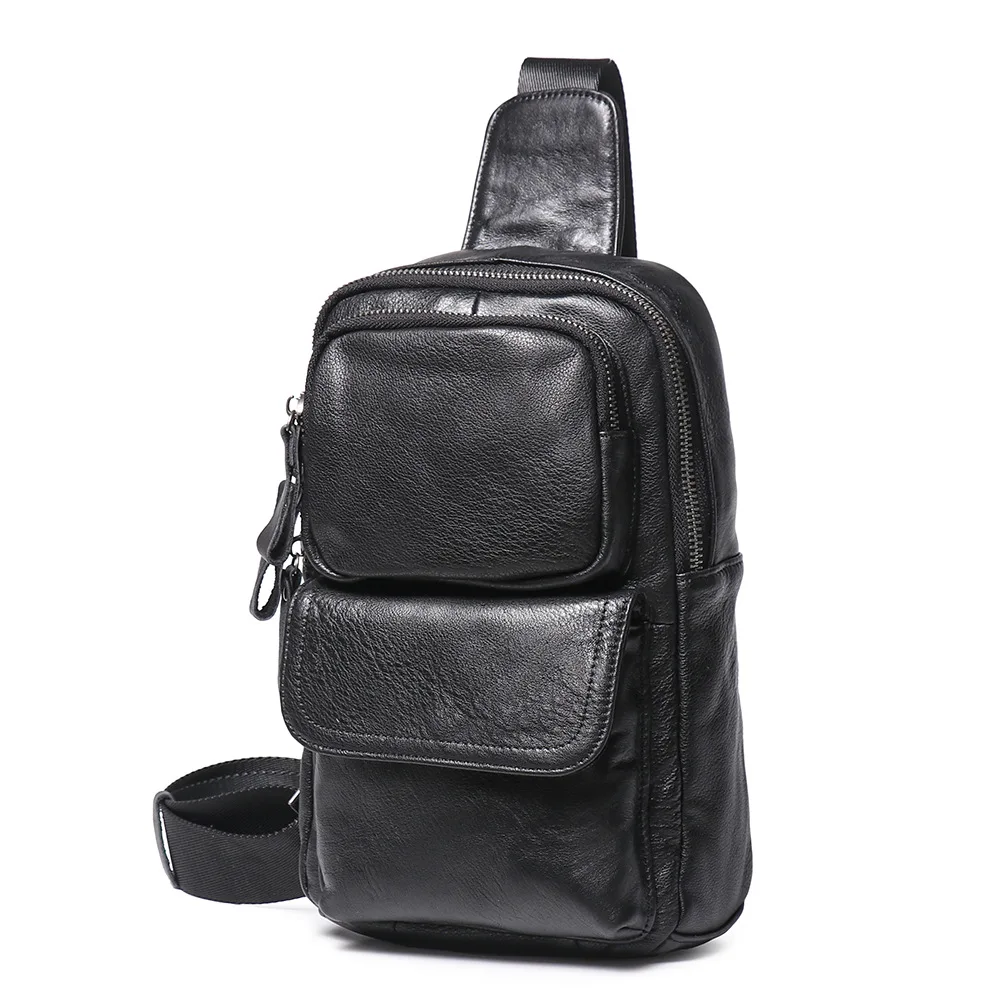 Men's Genuine Leather Chest Bag Head Layer Cowhide Casual Travel Crossbody Bag Large Capacity Single Shoulder Bag