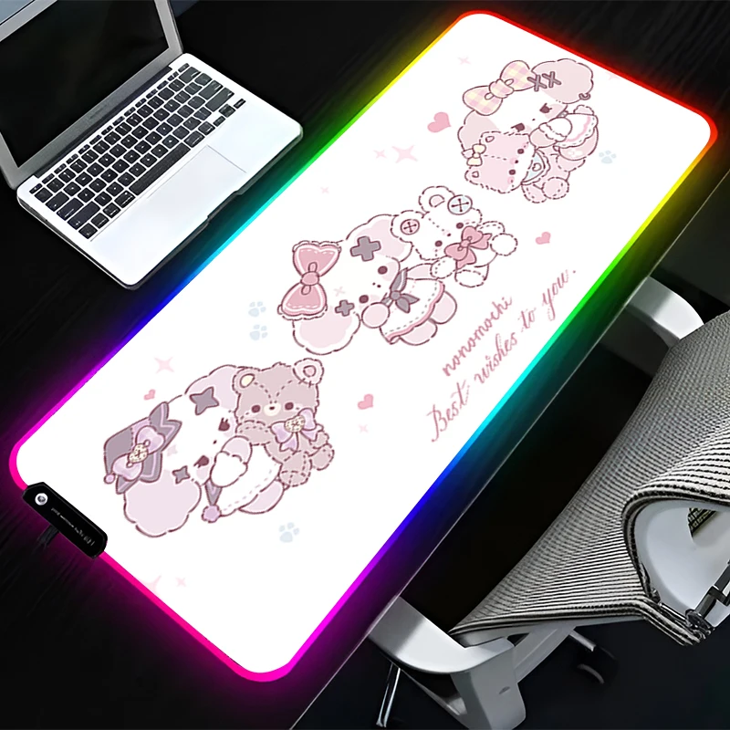RGB LED Mouse Pad Rubber Anime Mousepad Computer Gaming Accessories Keyboard Pad Office Non Slip Desk Sweet Little Dog Mouse Mat