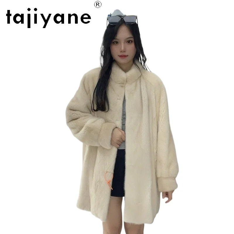TAJIYANE Whole Mink Fur Coat Women Mid-length Winter Coat for Women Luxury Furry Tops Stand Collar Real Fur Jacket Casual Шуба