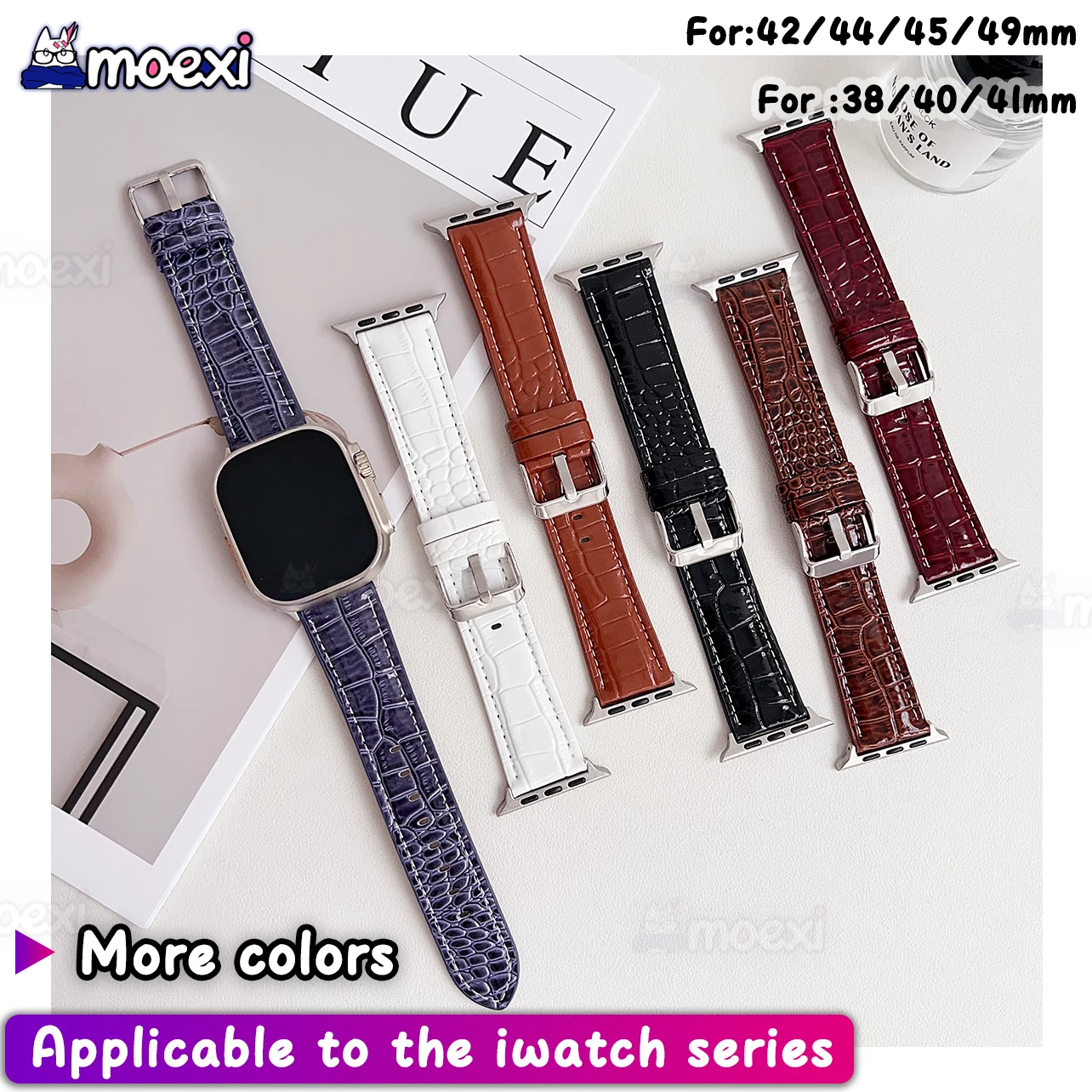 جلد تمساح نمط ، حزام لساعة iWatch HK10 ، HK9 برو ماكس ، 44 ، 45 ، 42 ، 42 ، 38 ، 49 ، HK8 برو ماكس ، H12 الترا ، DT8 بلس ، s9 ، SE #1