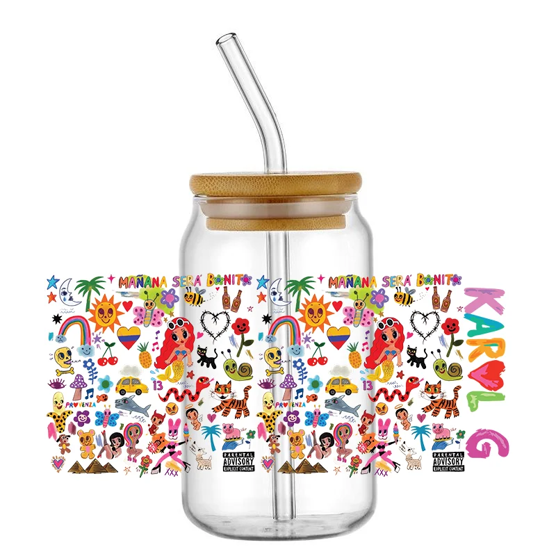 UV DTF Sticker For 16oz Libbey Glass Cup Can Manana Wrap Transfer Sticker Custom DIY Logo