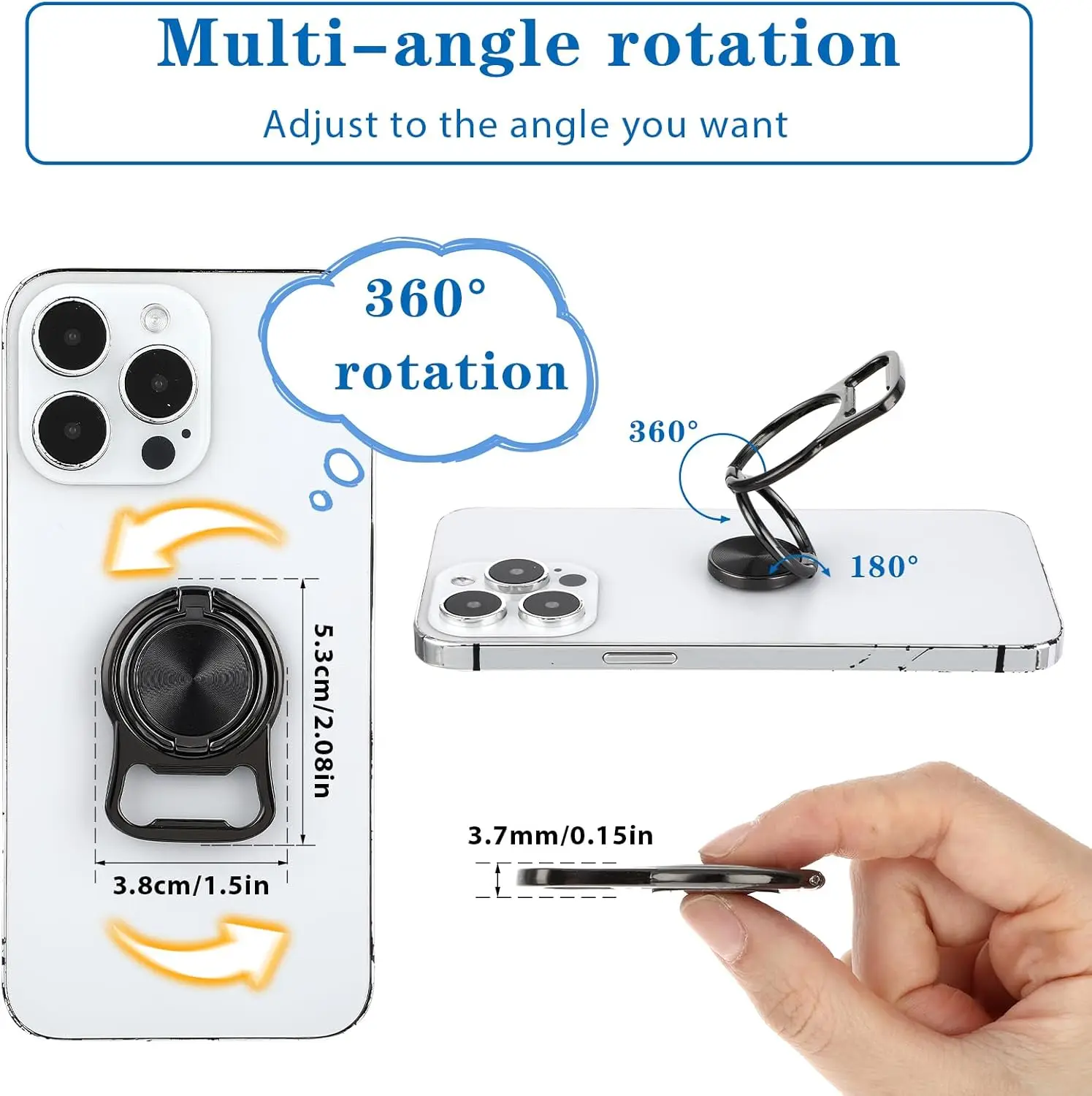 

Mobile Phone Grip, Phone Ring Holder, Finger Holder, 360 ° Rotating Foldable Metal Phone Ring Holder Desktop Magnetic Car Holder