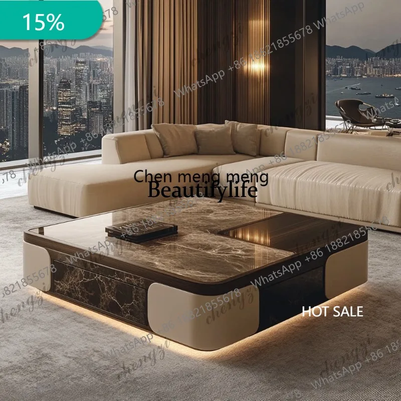 EE182 European atmospheric luminous marble coffee table living room square modern large flat layer luxury stone light luxury