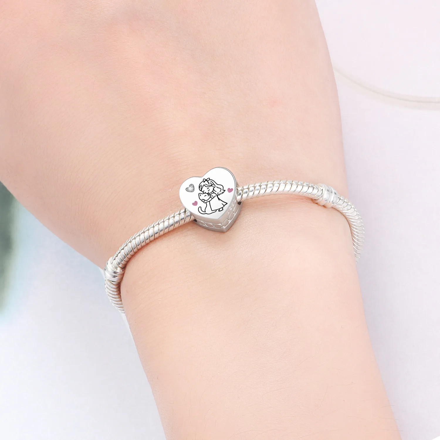 CYCUFF 925 Sterling Silver Love Shaped Cat Pet Pendants Bracelet Necklace Charms Fit Jewelry Party Beads DIY Fine Gifts view 5