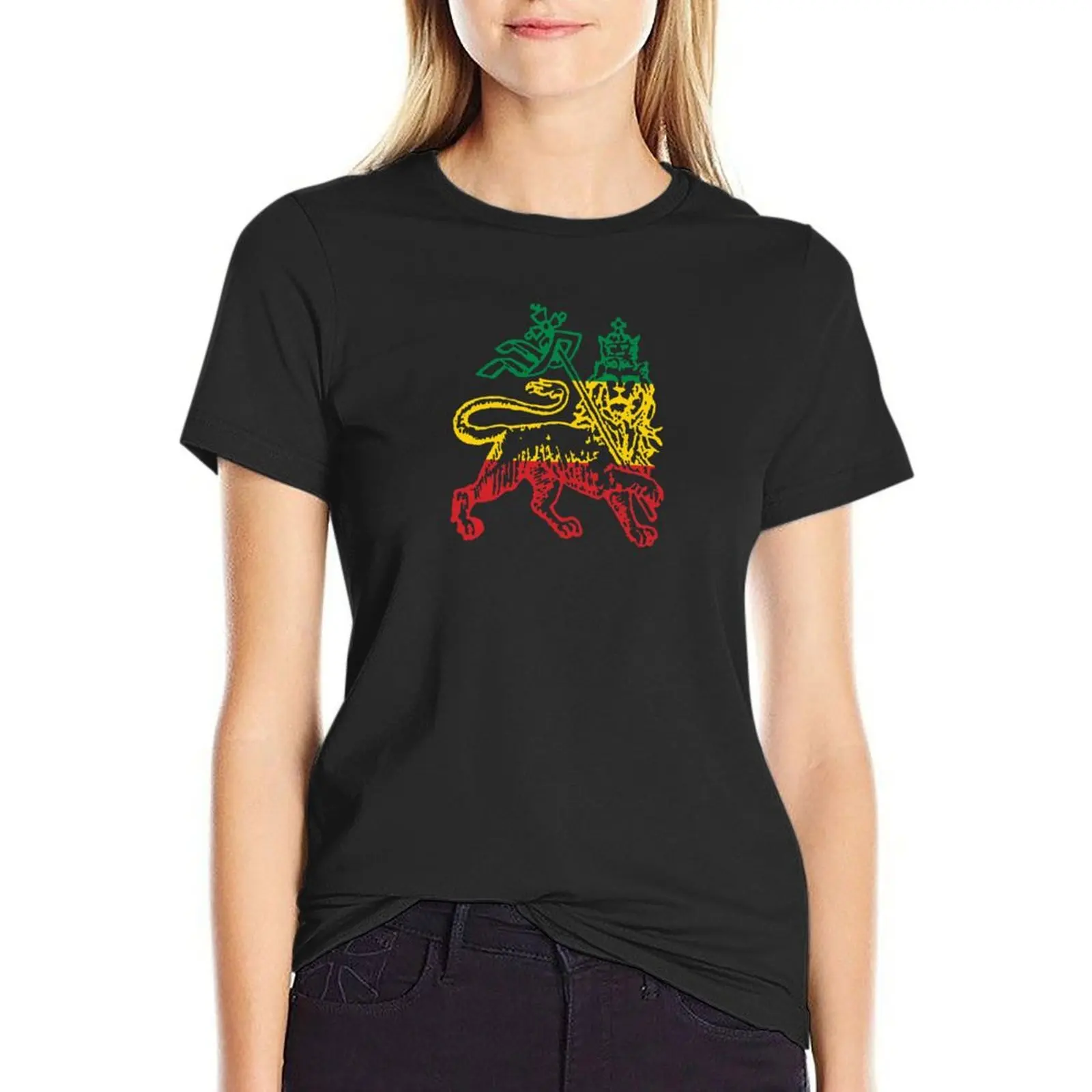 

Lion of Judah Flag Ethiopia King Selassie Rasta T-Shirt funny kawaii clothes female Woman clothes