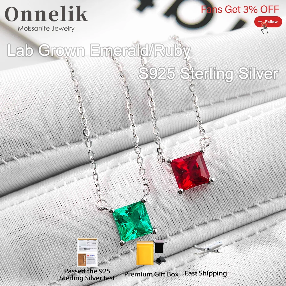 

Onnelik 1 карат настоящий лабораторный кулон изумруда/рубистого бриллианта ожерелье из стерлингового серебра 925 пробы для женщин свадебная вечеринка ювелирные украшения
